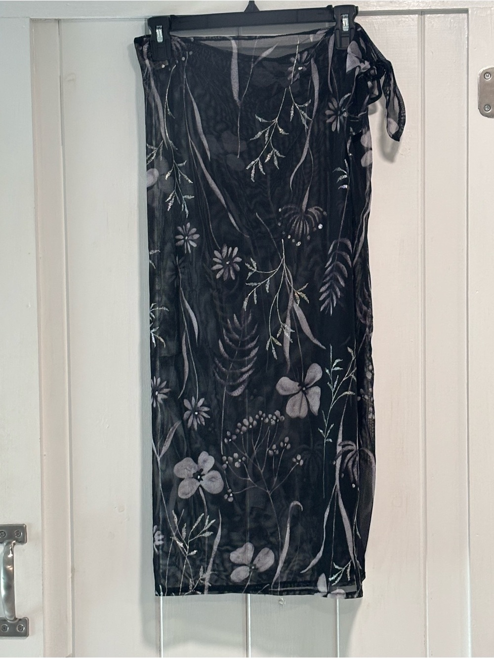 Athena Black Sheer Floral Beach Coverup